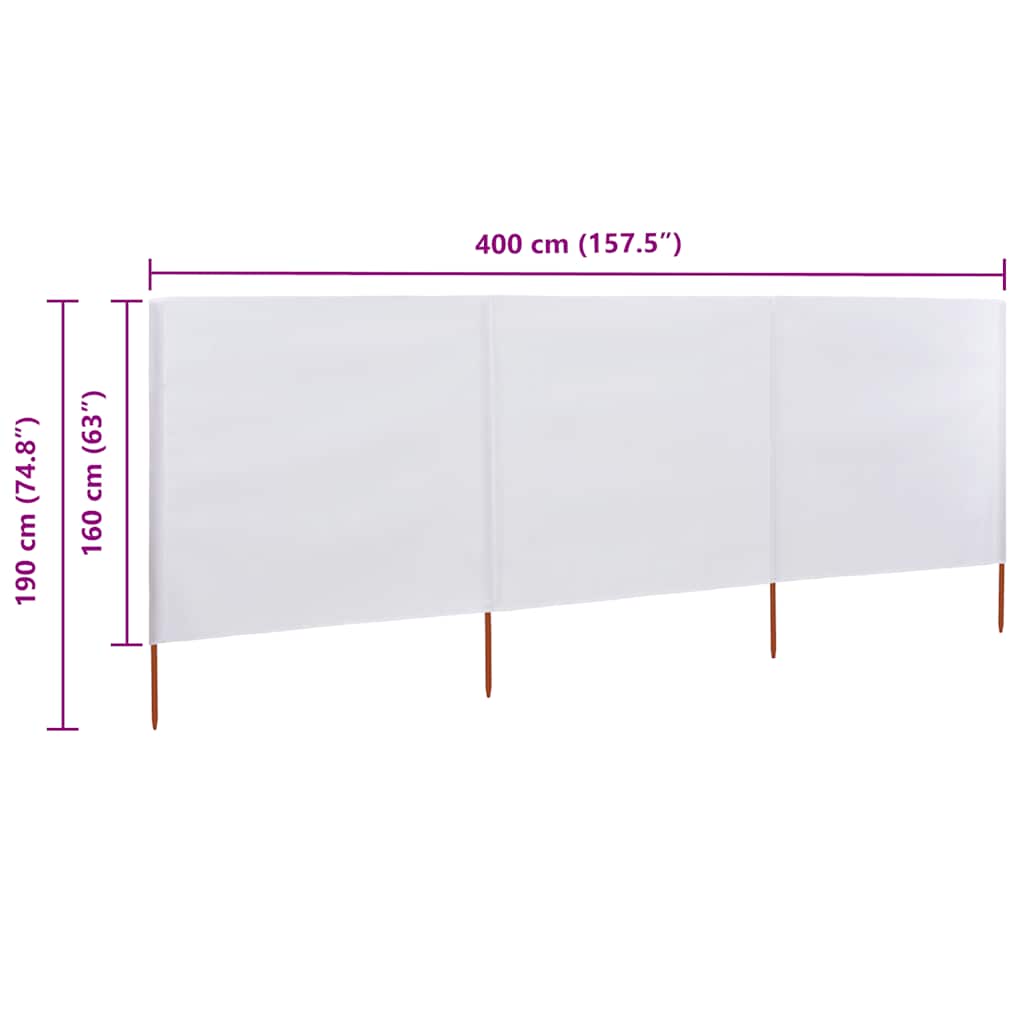 47148 vidaXL 3-panel Wind Screen Fabric 400x160 cm Sand White