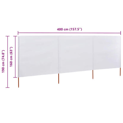 47148 vidaXL 3-panel Wind Screen Fabric 400x160 cm Sand White
