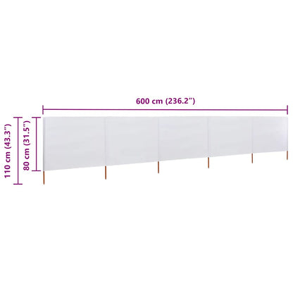 5-panel Wind Screen Fabric 600x80 cm Sand White
