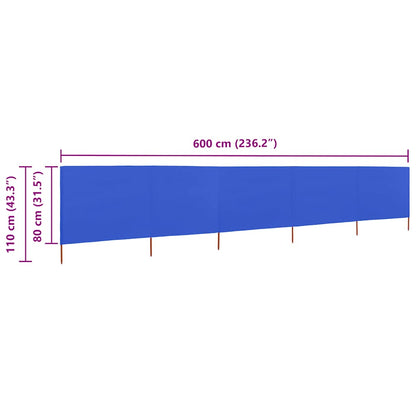 5-panel Wind Screen Fabric 600x80 cm Azure Blue