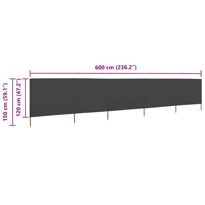 47162 vidaXL 5-panel Wind Screen Fabric 600x120 cm Anthracite