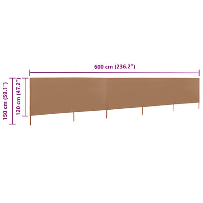 47163 vidaXL 5-panel Wind Screen Fabric 600x120 cm Taupe
