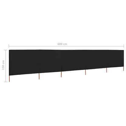 47164 vidaXL 5-panel Wind Screen Fabric 600x120 cm Black