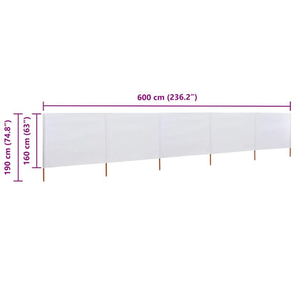 47166 vidaXL 5-panel Wind Screen Fabric 600x160 cm Sand White
