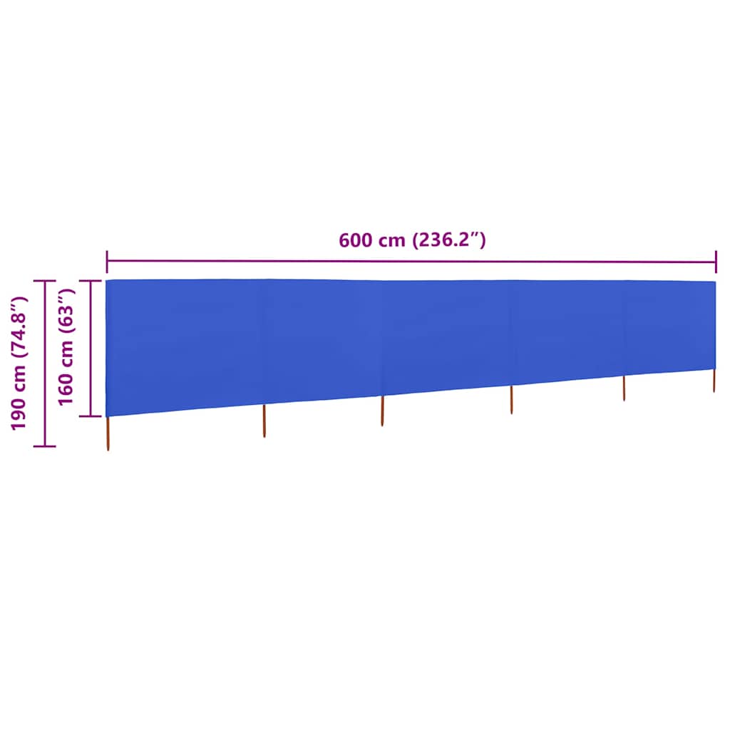 5-panel Wind Screen Fabric 600x160 cm Azure Blue