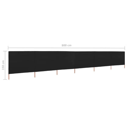 6-panel Wind Screen Fabric 800x120 cm Black
