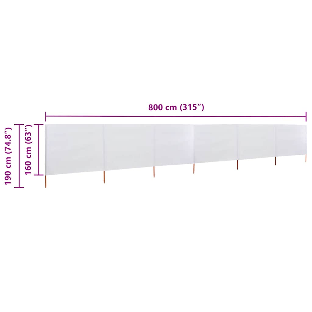 6-panel Wind Screen Fabric 800x160 cm Sand White