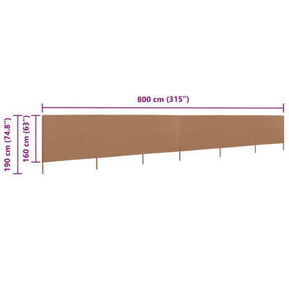 6-panel Wind Screen Fabric 800x160 cm Taupe