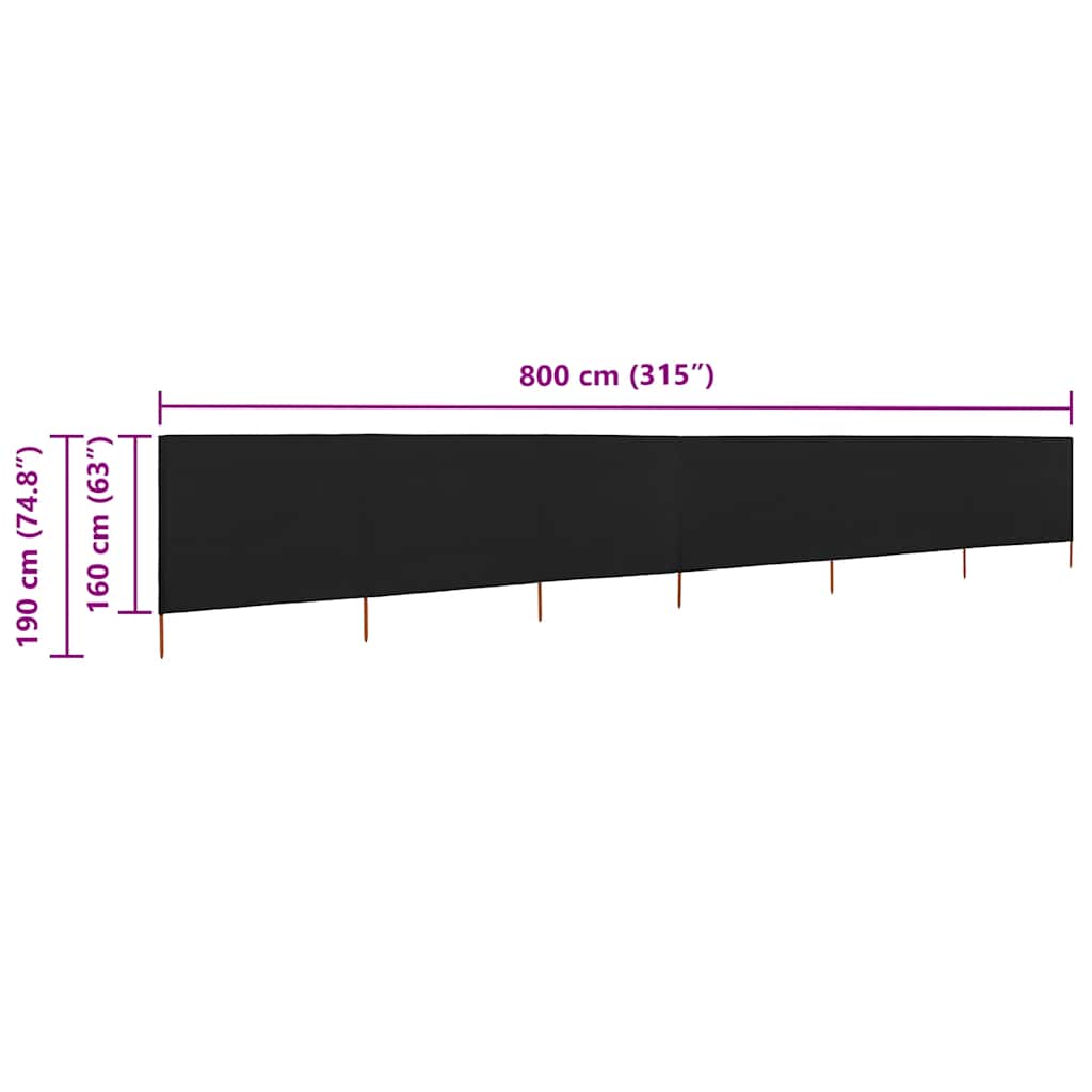 6-panel Wind Screen Fabric 800x160 cm Black