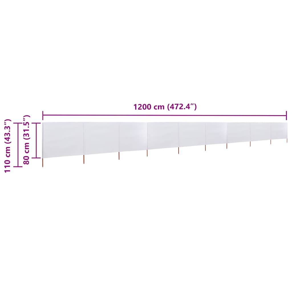 47186 vidaXL 9-panel Wind Screen Fabric 1200x80 cm Sand White