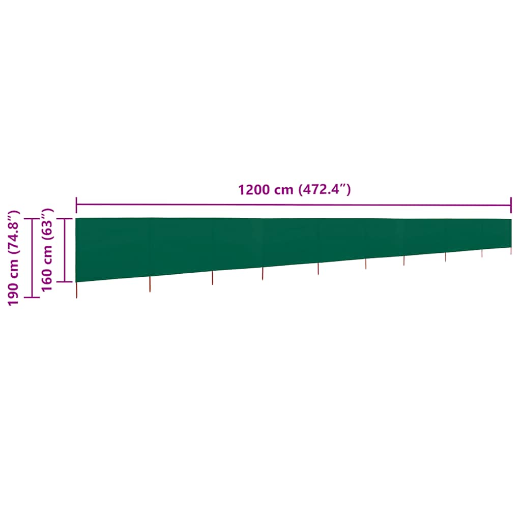 9-panel Wind Screen Fabric 1200x160 cm Green