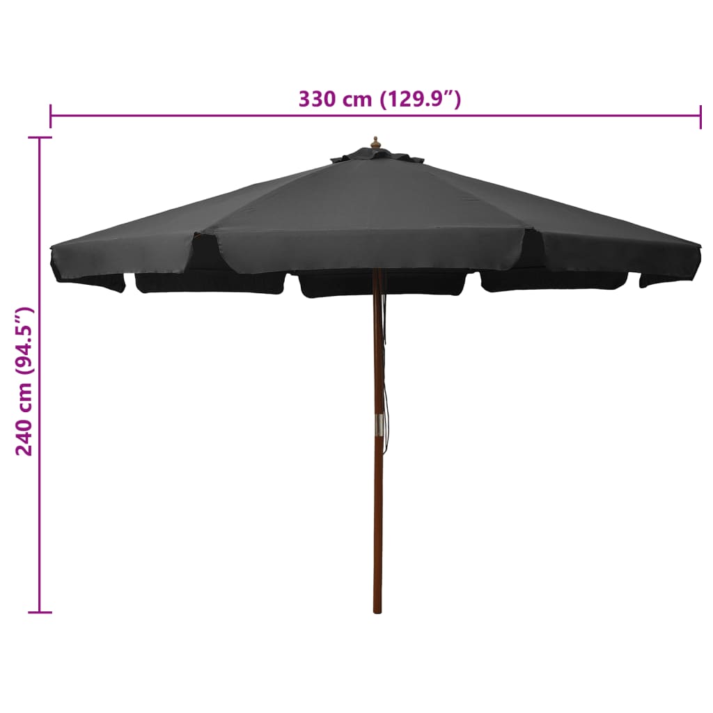 Garden Parasol with Wooden Pole 330 cm Anthracite