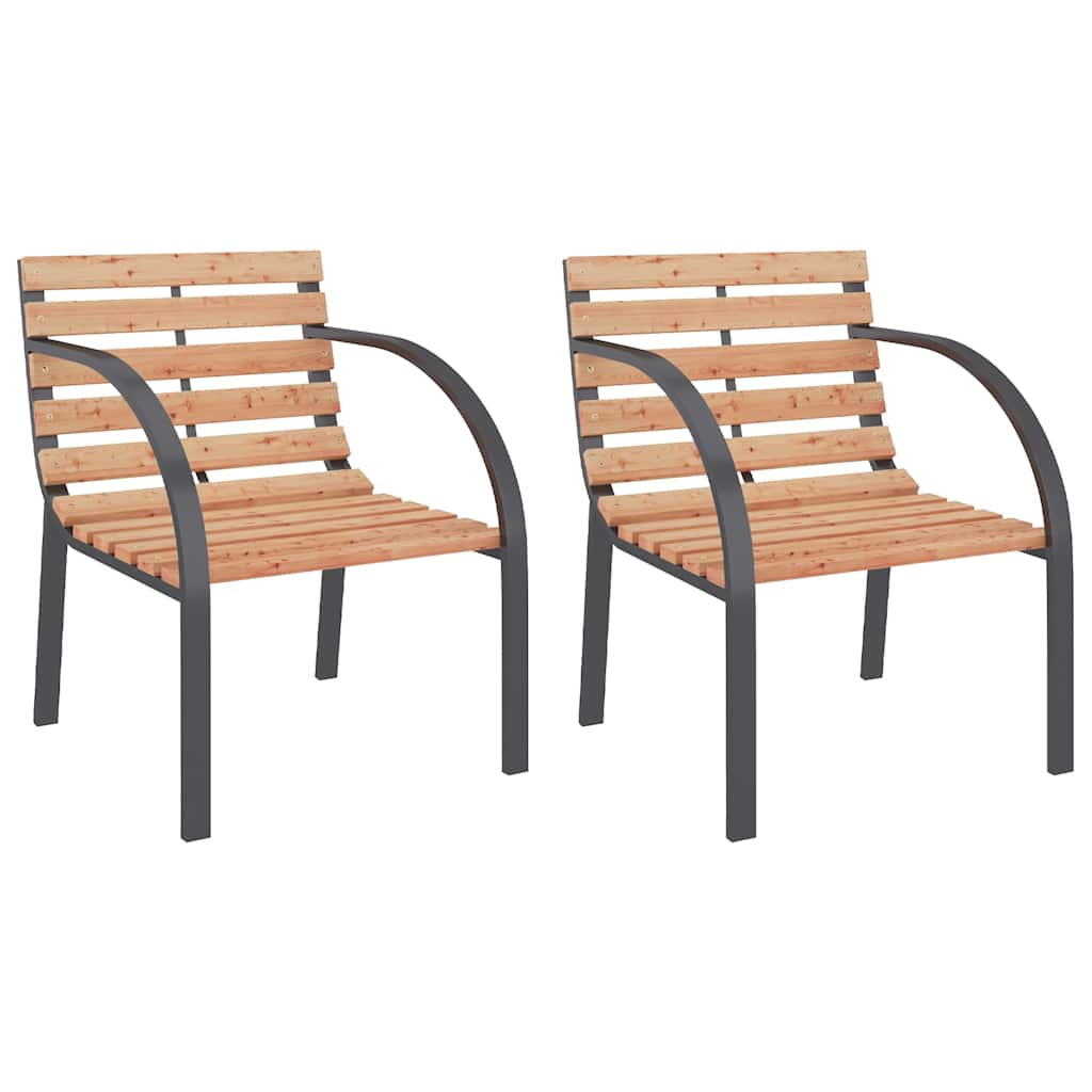 Garden Chair | Set of 2 | Brown | Wood seat and backrest, steel frame