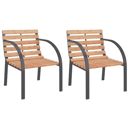 Garden Chair | Set of 2 | Brown | Wood seat and backrest, steel frame