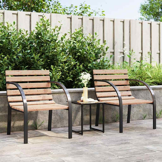 Garden Chair | Set of 2 | Brown | Wood seat and backrest, steel frame