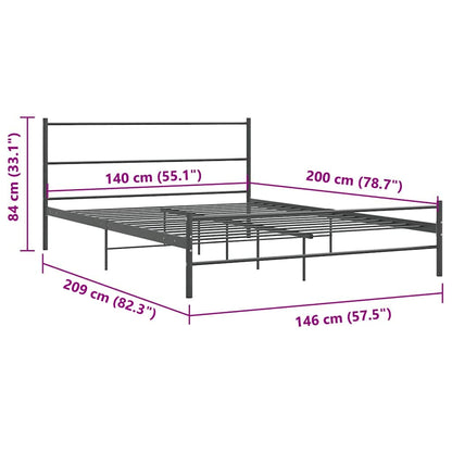 Bed Frame | Grey | Metal | 140x200 cm | Durable | Bed Frame | Rectangular
