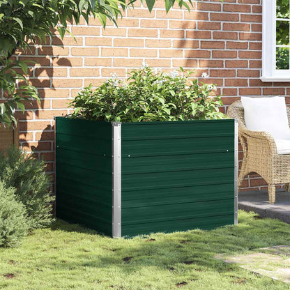 Raised Garden Bed 100x100x77 cm Galvanised Steel Green