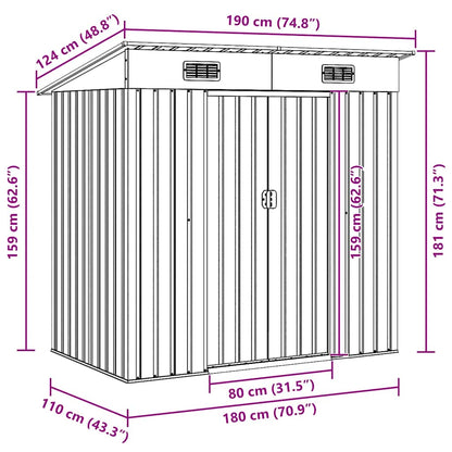 Garden Storage Shed Brown 194x121x181 cm Steel