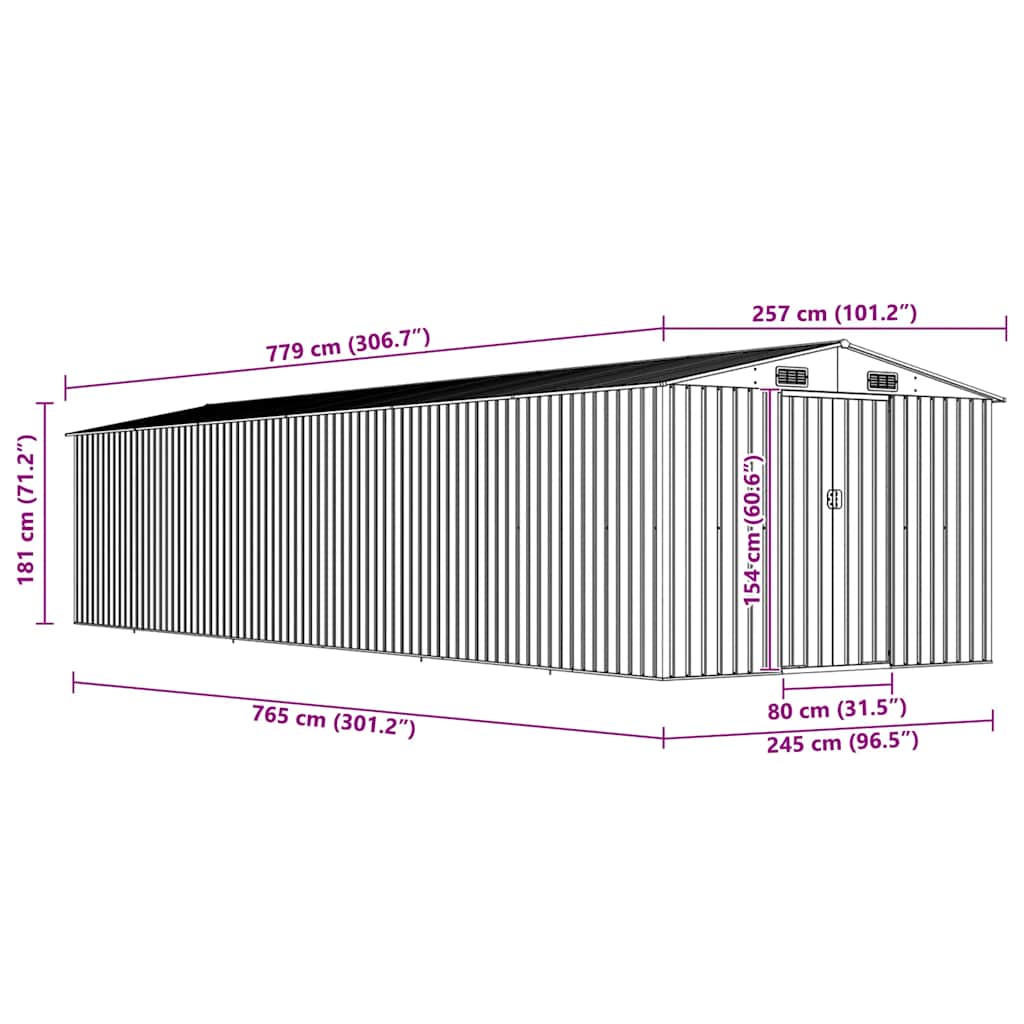 Garden Shed Green 257x779x181 cm Galvanised steel