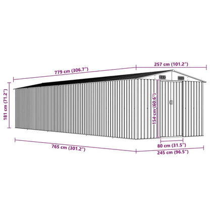 Garden Shed Grey 257x779x181 cm Galvanised steel