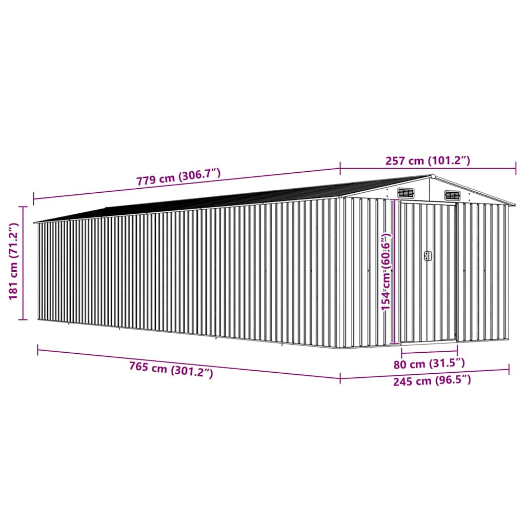 Garden Shed Brown 257x779x181 cm Galvanised steel