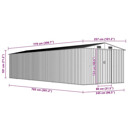Garden Shed Brown 257x779x181 cm Galvanised steel