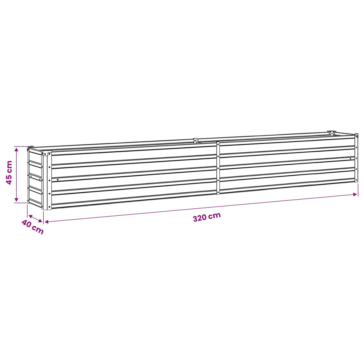 47055 vidaXL Garden Raised Bed Galvanised Steel 320x40x45 cm Anthracite