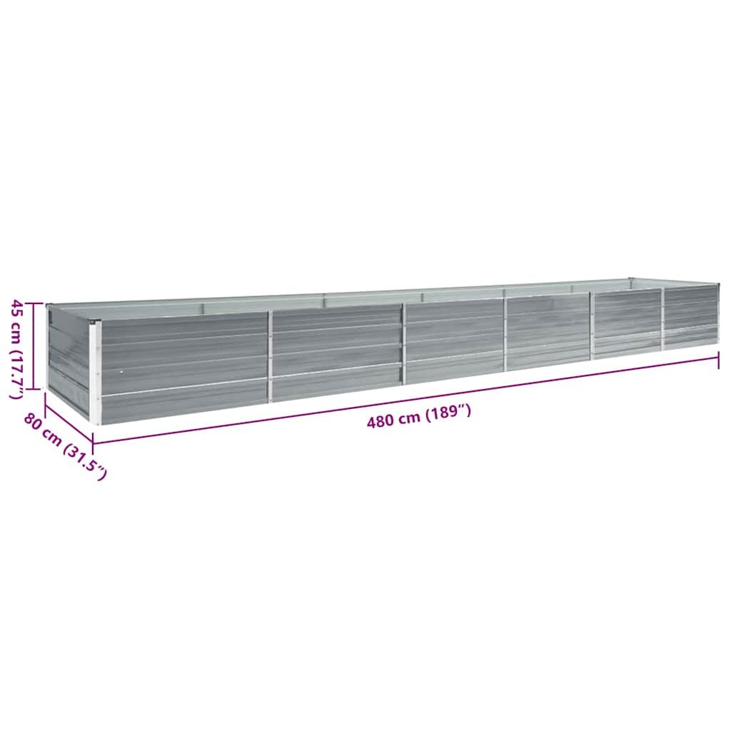 47064 vidaXL Garden Raised Bed Galvanised Steel 480x80x45 cm Grey