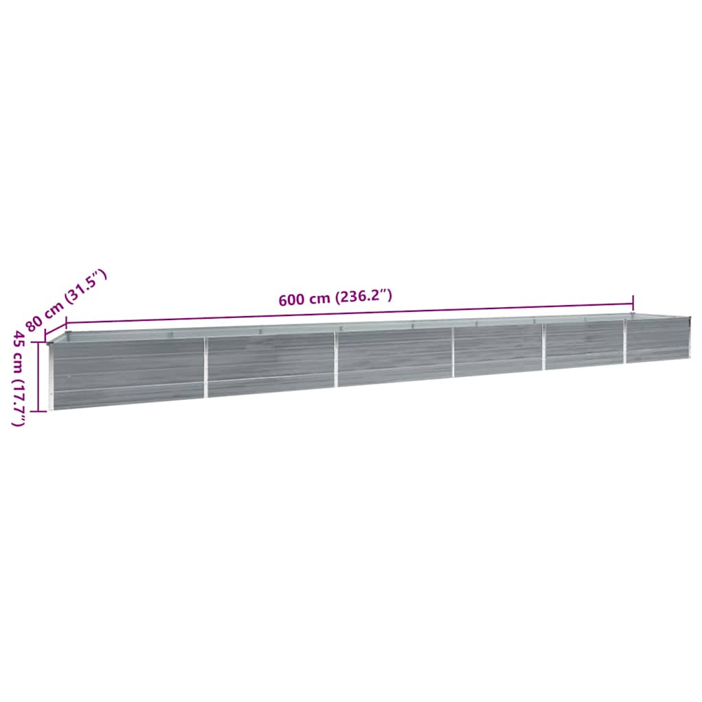 47072 vidaXL Garden Raised Bed Galvanised Steel 600x80x45 cm Grey