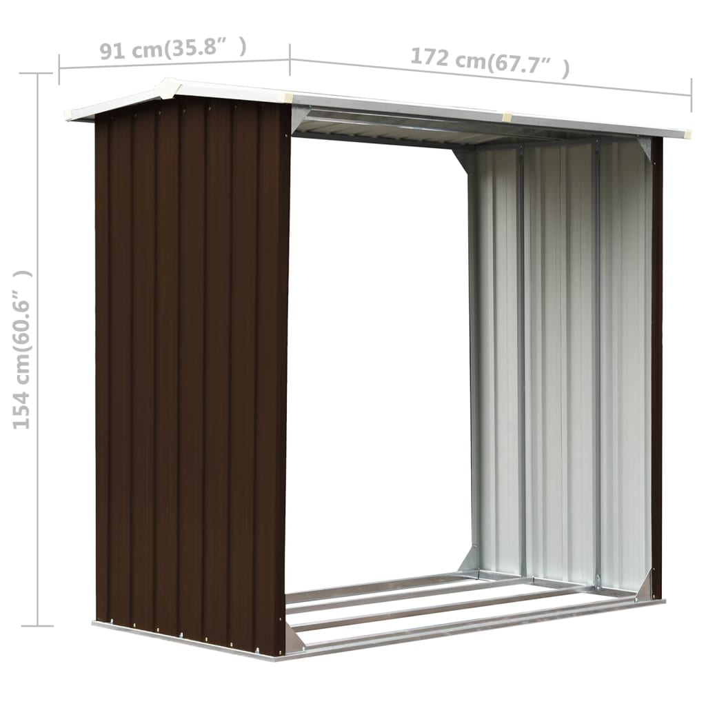 Log Storage Shed Galvanised Steel 172x91x154 cm Brown