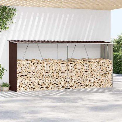 Garden Log Storage Shed Galvanised Steel 330x84x152 cm Brown
