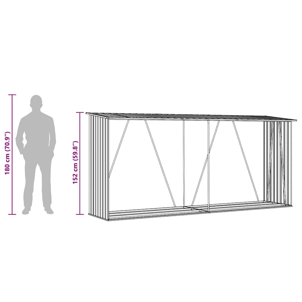 47084 vidaXL Garden Log Storage Shed Galvanised Steel 330x84x152 cm Brown