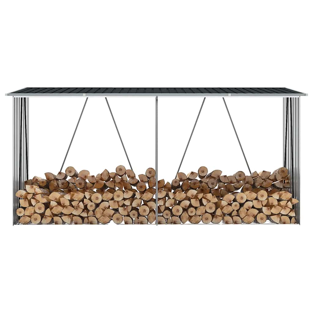Garden Log Storage Shed Galvanised Steel 330x84x152 cm Anthracite
