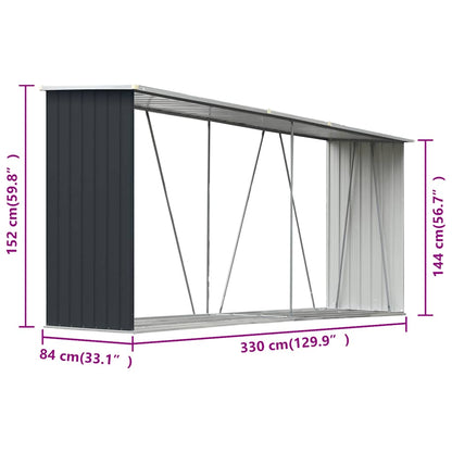 Garden Log Storage Shed Galvanised Steel 330x84x152 cm Anthracite