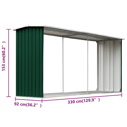 Garden Log Storage Shed Galvanised Steel 330x92x153 cm Green