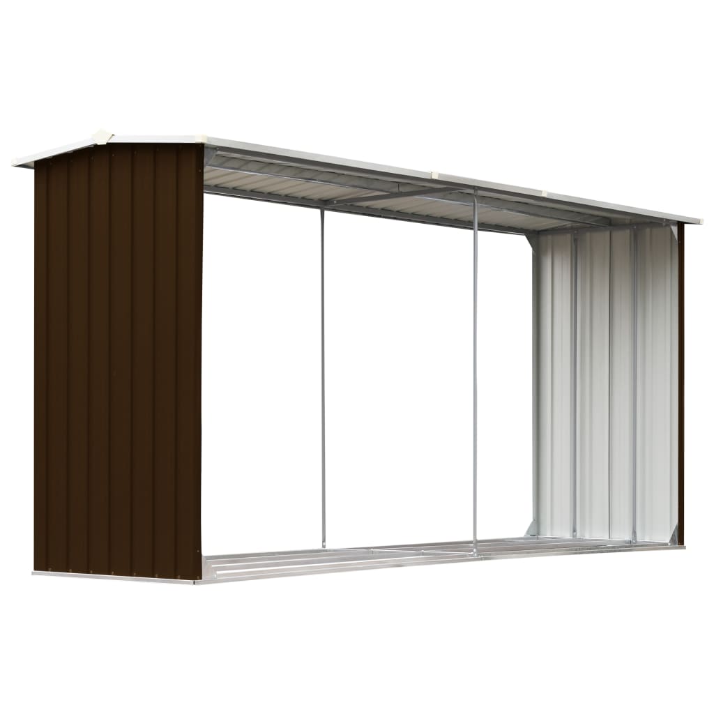 Garden Log Storage Shed Galvanised Steel 330x92x153 cm Brown