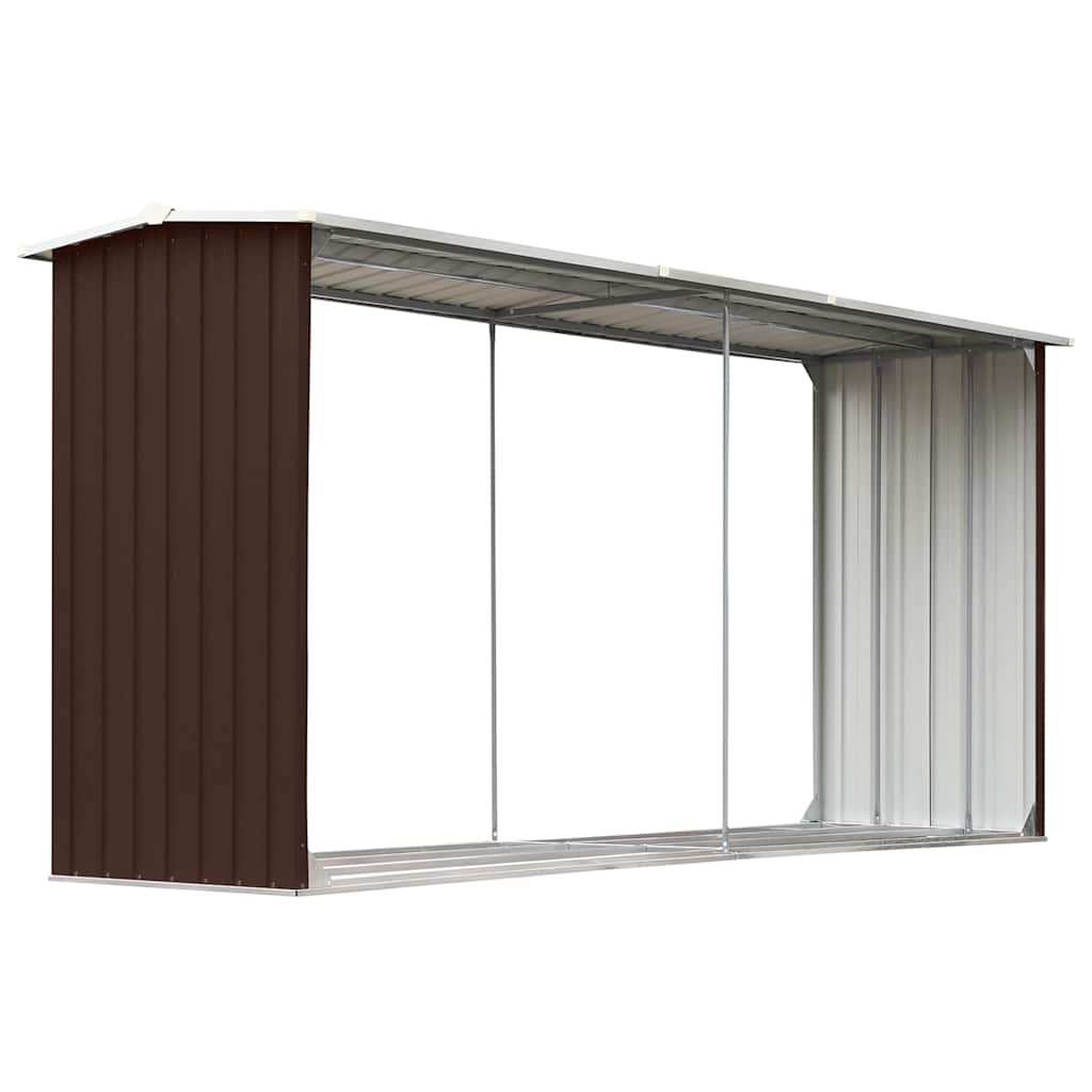 47087 vidaXL Garden Log Storage Shed Galvanised Steel 330x92x153 cm Brown