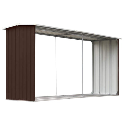 47087 vidaXL Garden Log Storage Shed Galvanised Steel 330x92x153 cm Brown