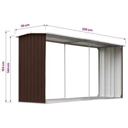 47087 vidaXL Garden Log Storage Shed Galvanised Steel 330x92x153 cm Brown