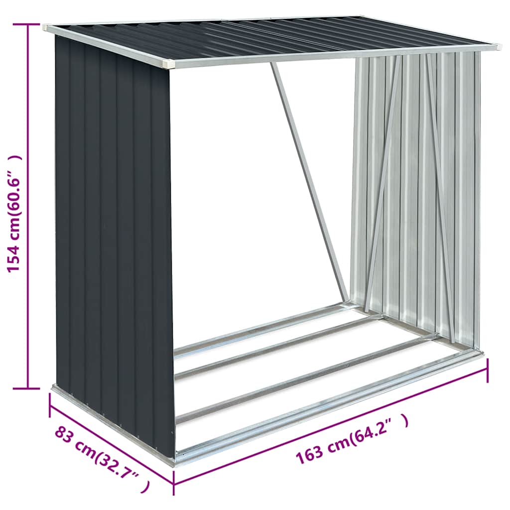 Garden Log Storage Shed Galvanised Steel 163x83x154 cm Anthracite