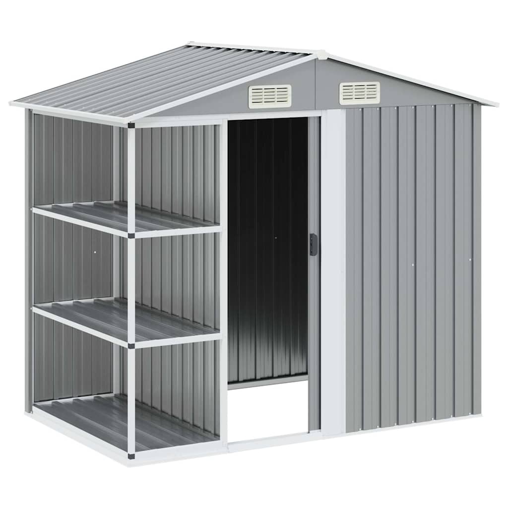 47103 vidaXL Garden Shed with Rack Grey 205x130x183 cm Iron