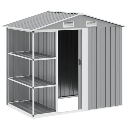 Garden Shed with Rack Grey 205x130x183 cm Iron