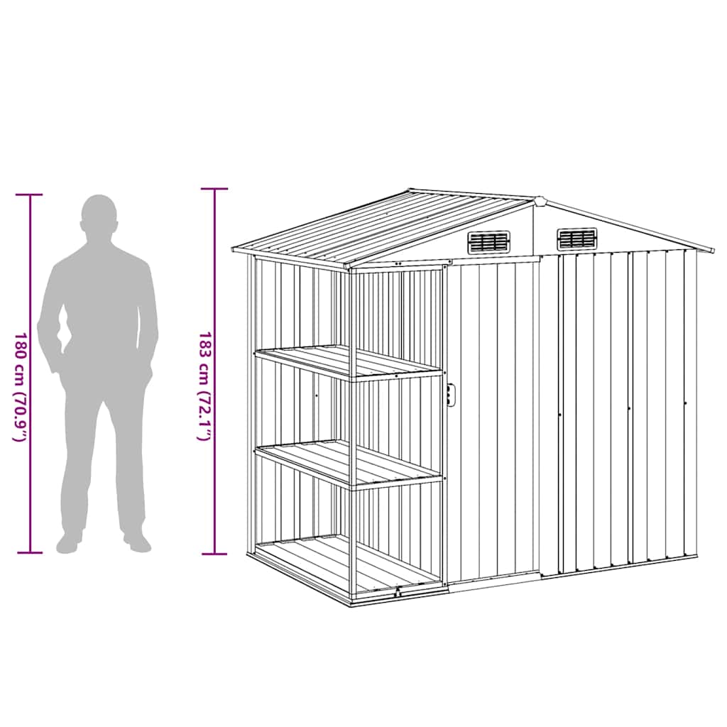 47103 vidaXL Garden Shed with Rack Grey 205x130x183 cm Iron