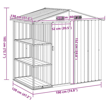 Garden Shed with Rack Grey 205x130x183 cm Iron