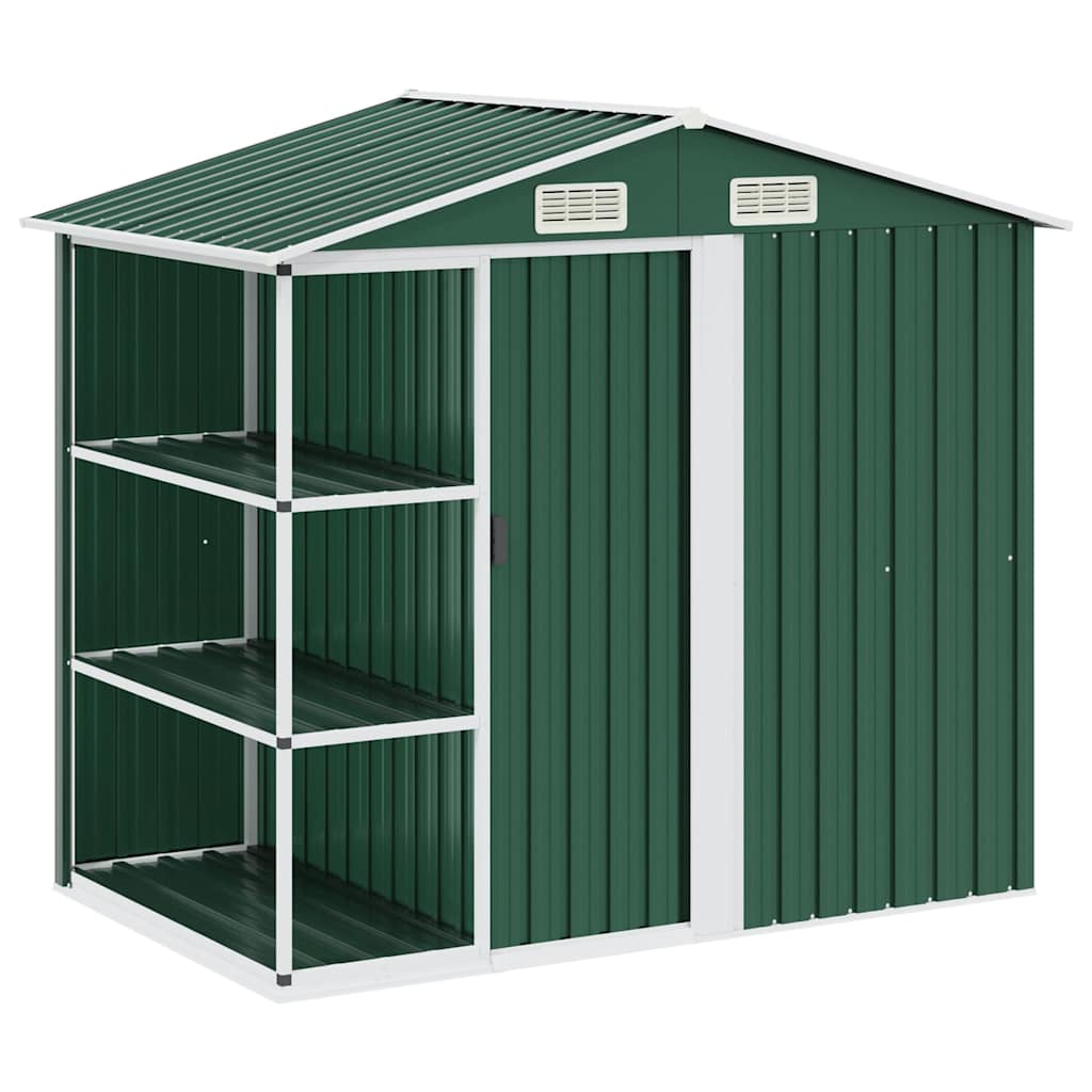 47104 vidaXL Garden Shed with Rack Green 205x130x183 cm Iron