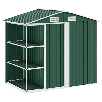 47104 vidaXL Garden Shed with Rack Green 205x130x183 cm Iron