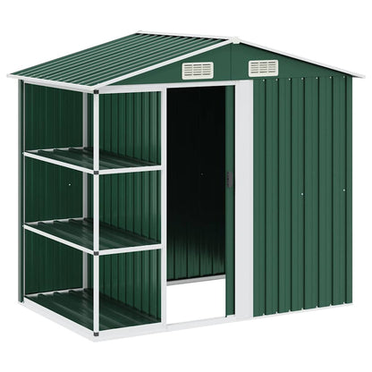47104 vidaXL Garden Shed with Rack Green 205x130x183 cm Iron