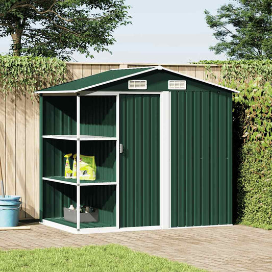 Garden Shed with Rack Green 205x130x183 cm Iron