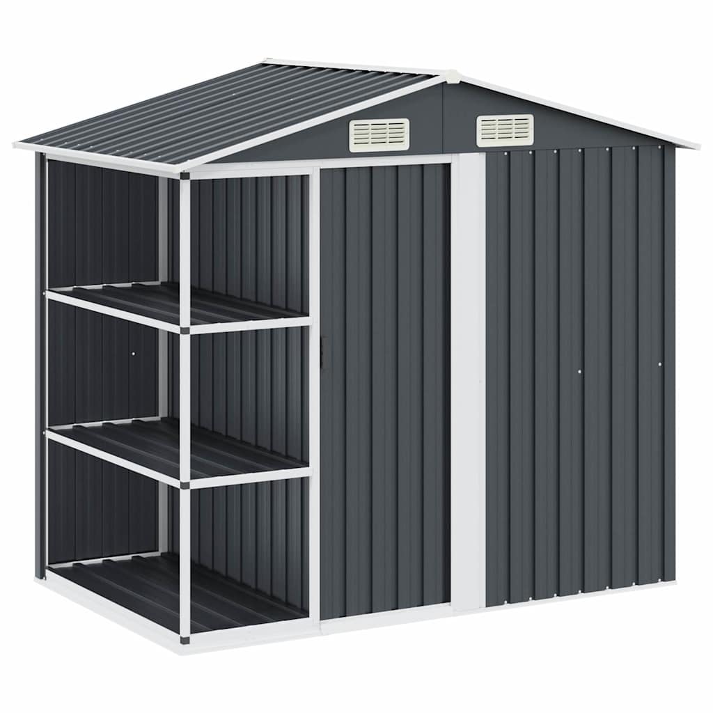 47106 vidaXL Garden Shed with Rack Anthracite 205x130x183 cm Iron