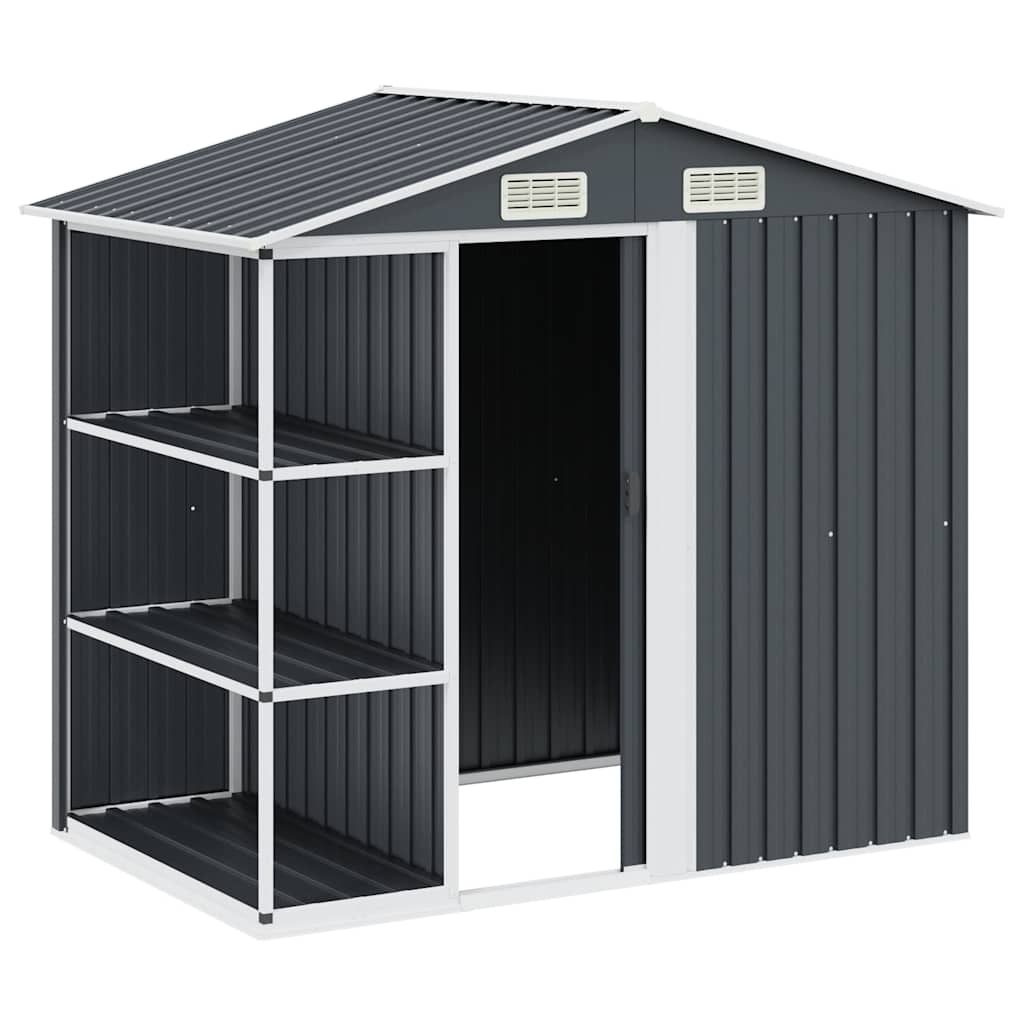47106 vidaXL Garden Shed with Rack Anthracite 205x130x183 cm Iron